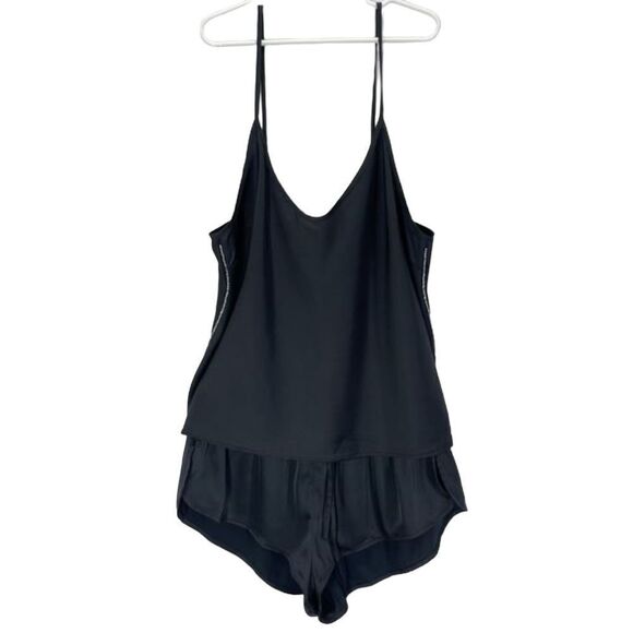 Savage X Fenty Black Satin Rhinestone Two Piece Pajama Short Tank Set NWT Size M - Picture 1 of 5